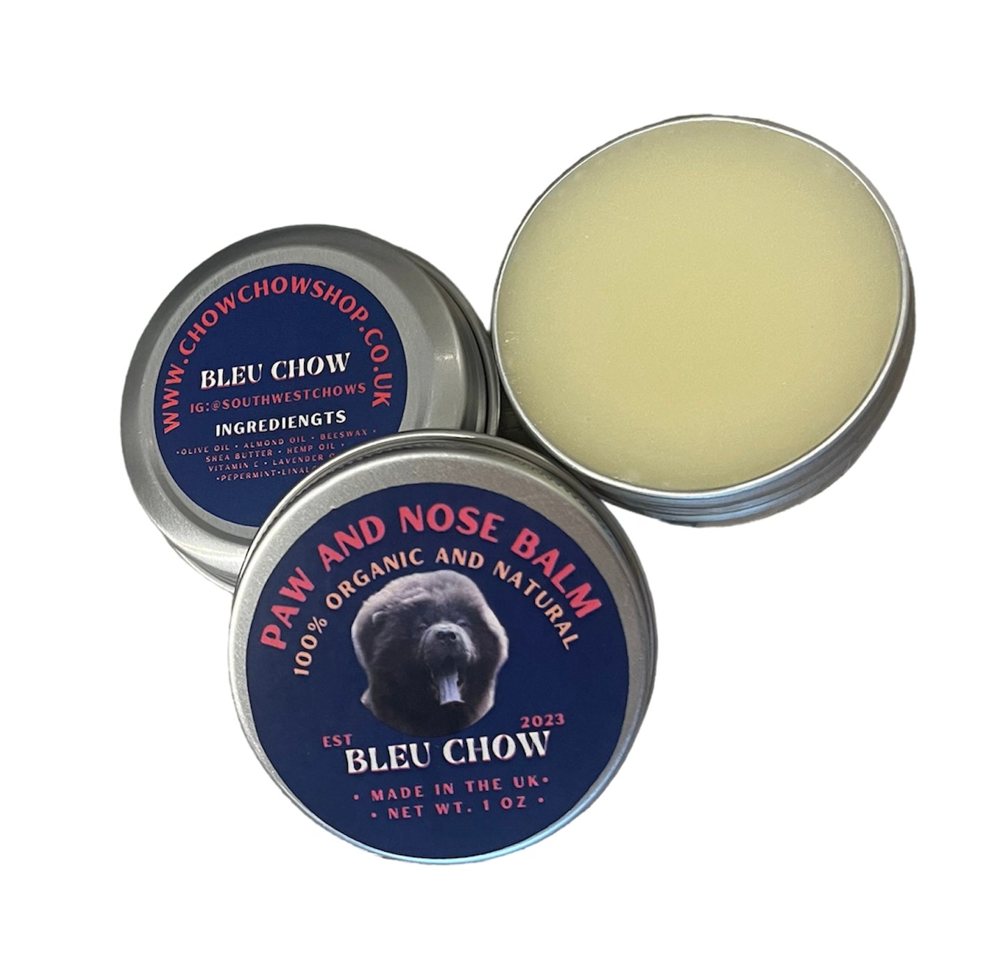 Bleu Chow Dog Paw and Nose Balm Lick-Safe with Hemp Oil, Fresh Linen and Baby Powder Scent