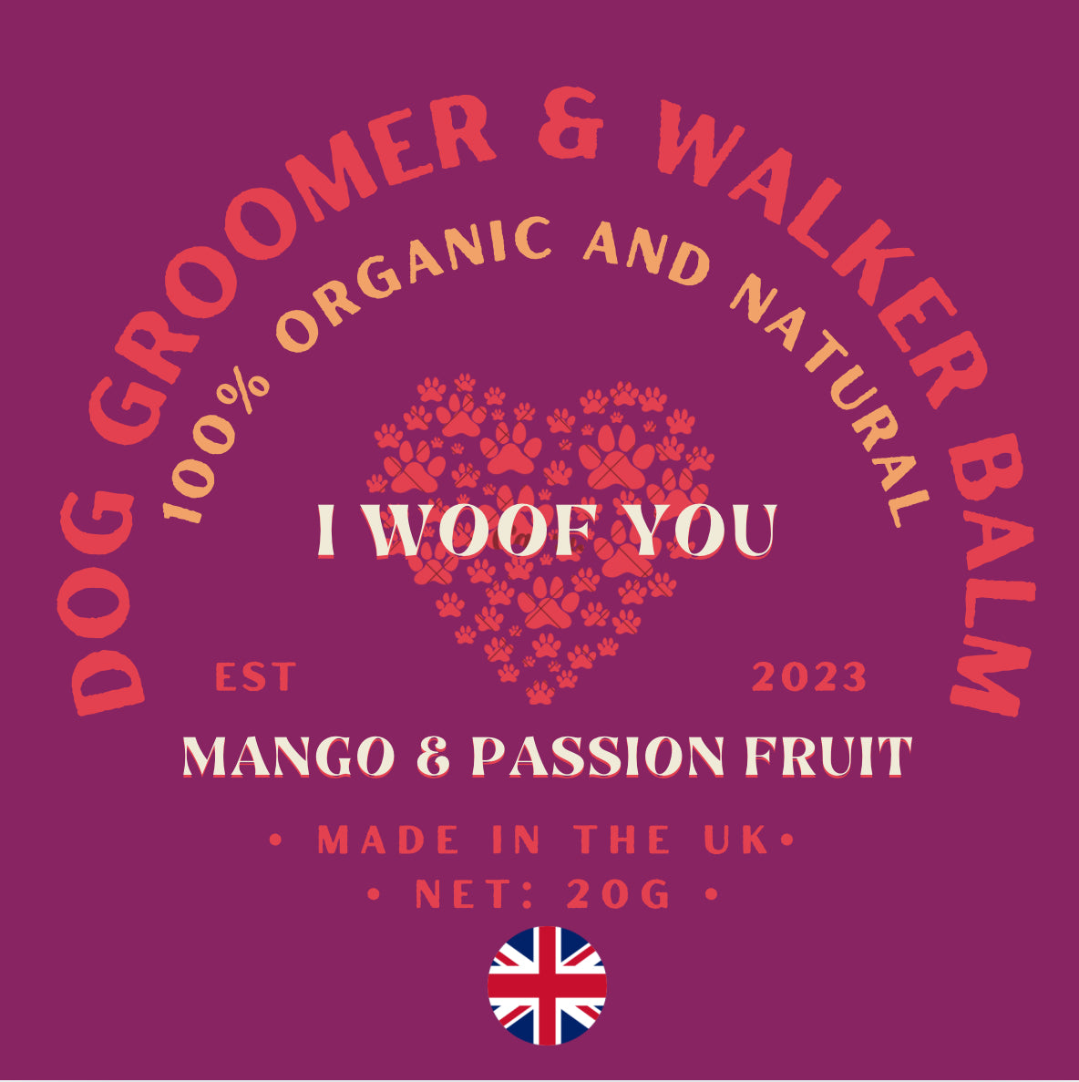 Dog Groomer & Walker Soothing Balm - Mango & Passion Fruit, Hemp Oil Almond Oil 20g