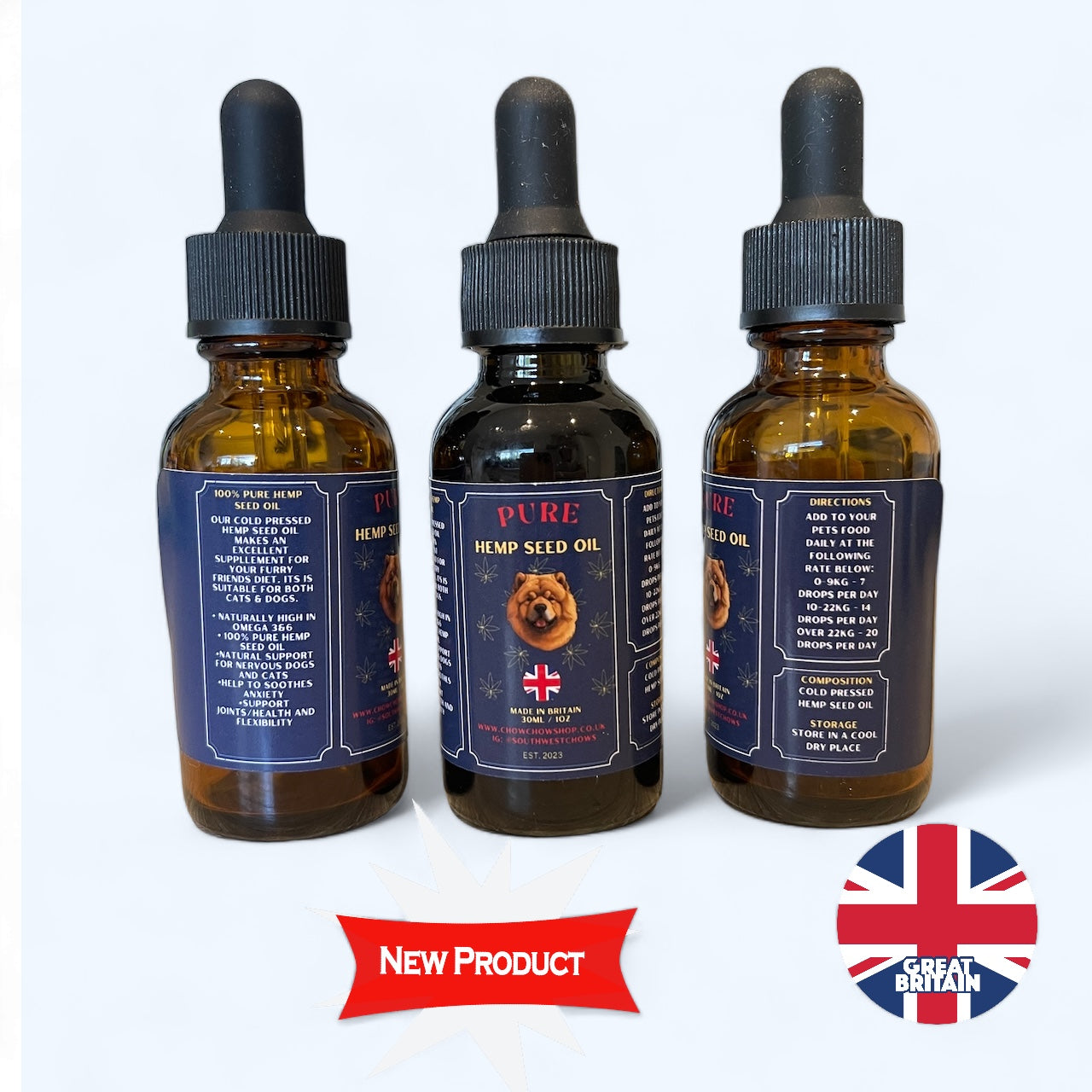 100% Pure High Strength Hemp 30ml - Dog Calming & Cat Omega 3-6-9. UK MADE 🇬🇧